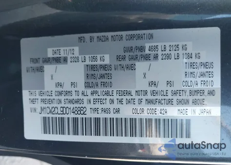 2013 Mazda Mazda5 Touring z USA, uszkodzony, nr VIN JM1CW2CL9D0148862